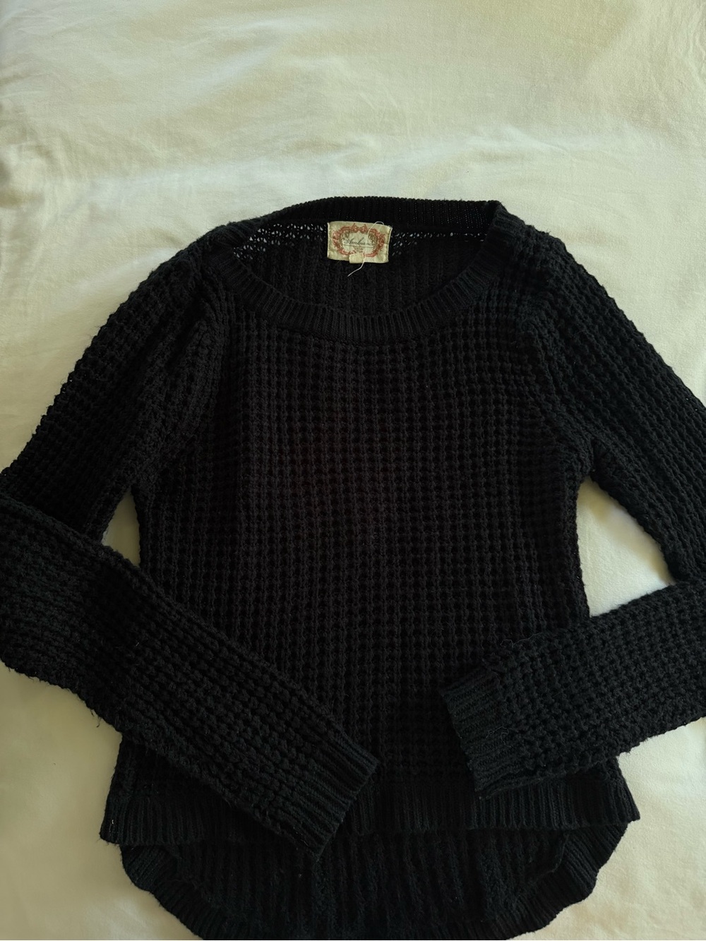 Women’s Black Waffle Knit Scoop Neck Sweater